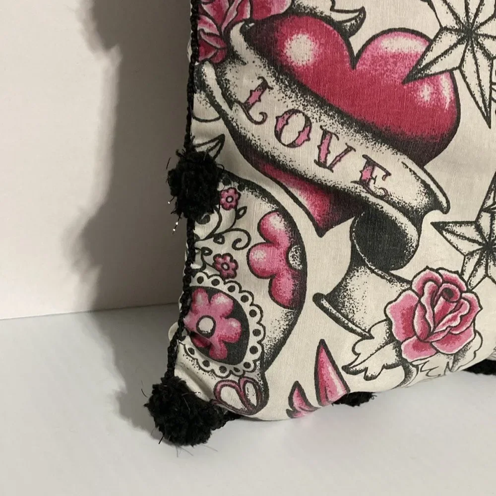 DAY of THE DEAD Rock Guitar Pink Roses Accent Throw Pillow 12 x 8 in Set of 2